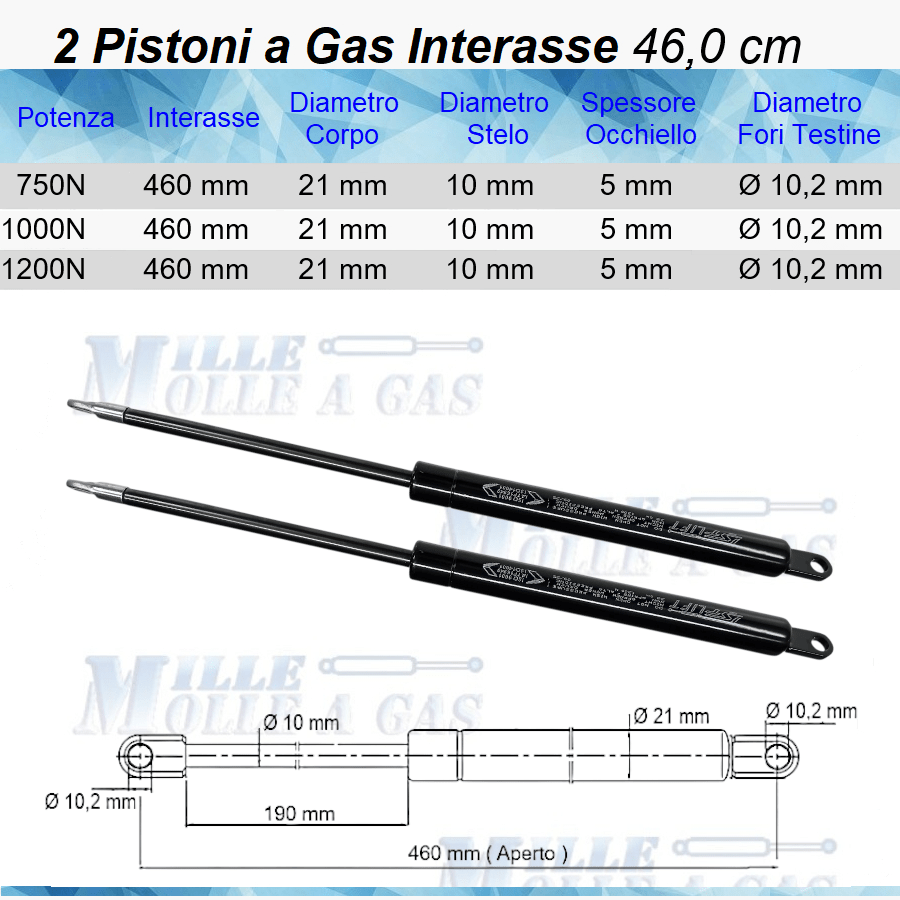 PISTONE A GAS Interasse 480 Mm Fissaggio Occhiello 8,2 O Pressione - Foto 5