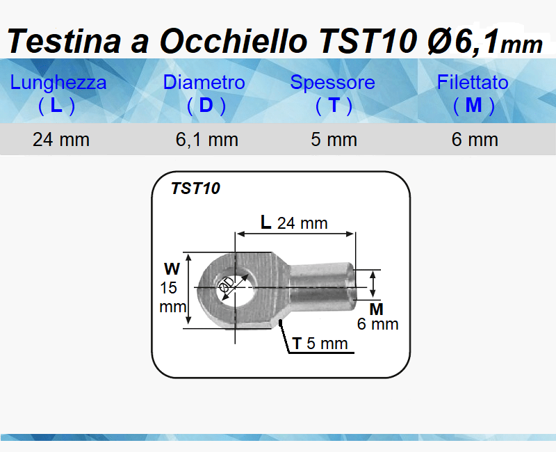 Testina a Occhiello Foro 6.1 mm TST10 per Pistone Molla a Gas - Mille Molle a Gas