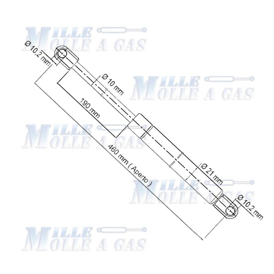 2 Pistoni Molle a Gas Interasse 460 mm Foro 10,2 mm - Ricambio
