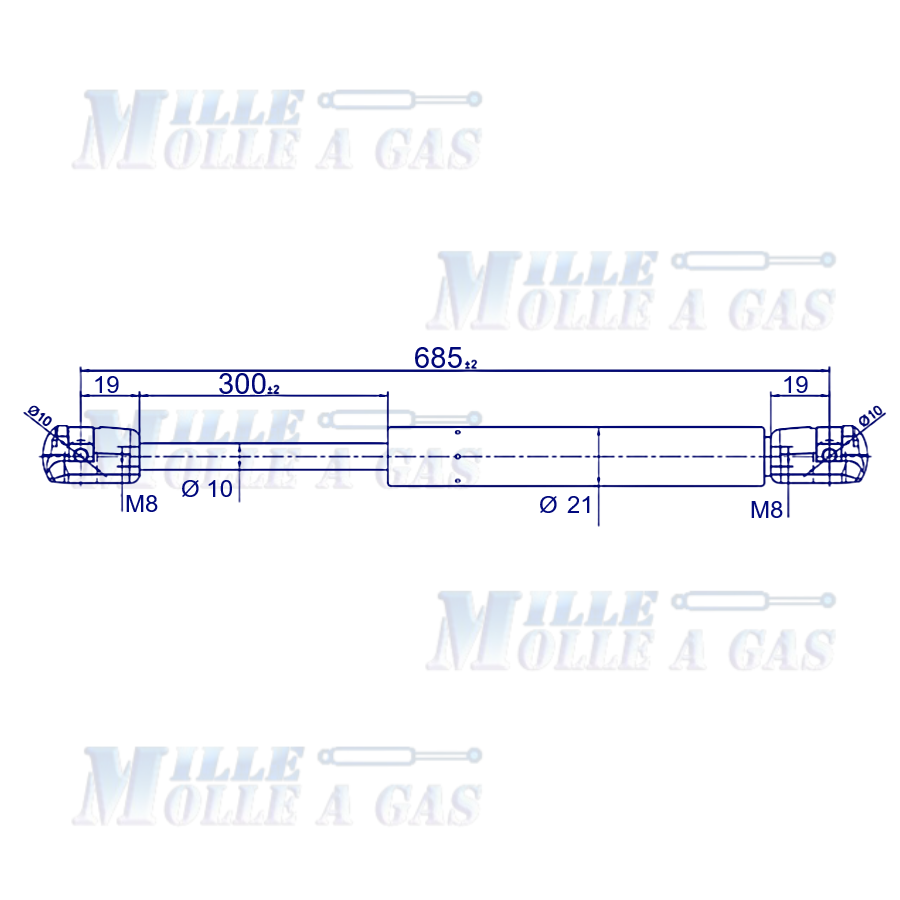 Coppia pistone molla a gas 685 mm attacco rapido a pressione 300N - Mille Molle a Gas