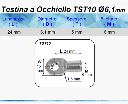 Testina a Occhiello Foro 6.1 mm TST10 per Pistone Molla a Gas - Mille Molle a Gas