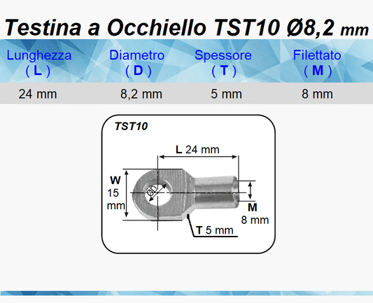 Testina a Occhiello Foro 8.2 mm per Pistone Molla a Gas - Mille Molle a Gas