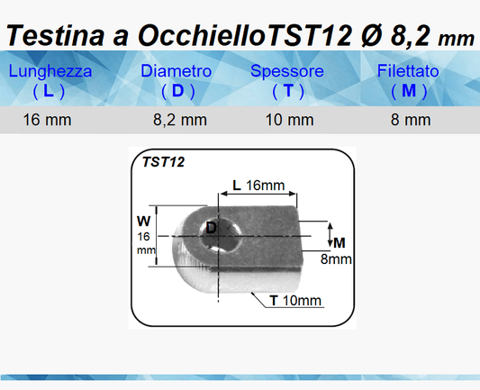 Testina a Occhiello Foro 8.2 mm TST12 per Pistone Molla a Gas - Mille Molle a Gas