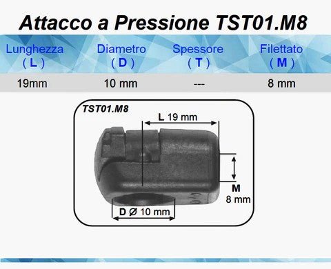 100 Pezzi Testina a Pressione TST01.M8 - Attacco Rapido - Mille Molle a Gas