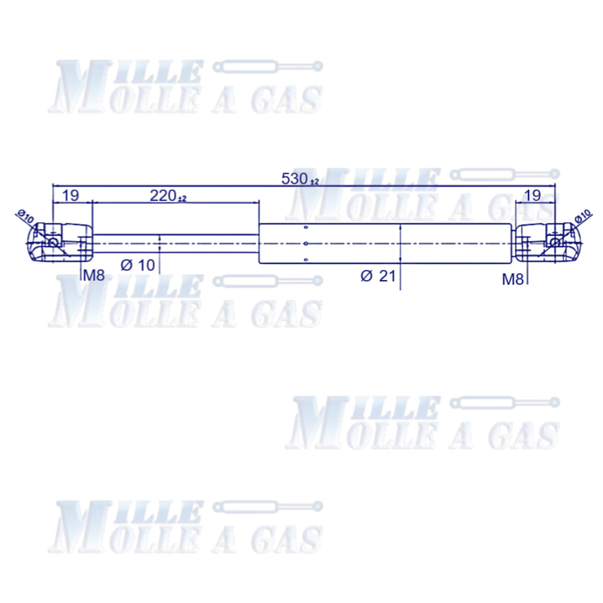Coppia pistone molla a gas 530 mm attacco rapido a pressione 1000N - Mille Molle a Gas