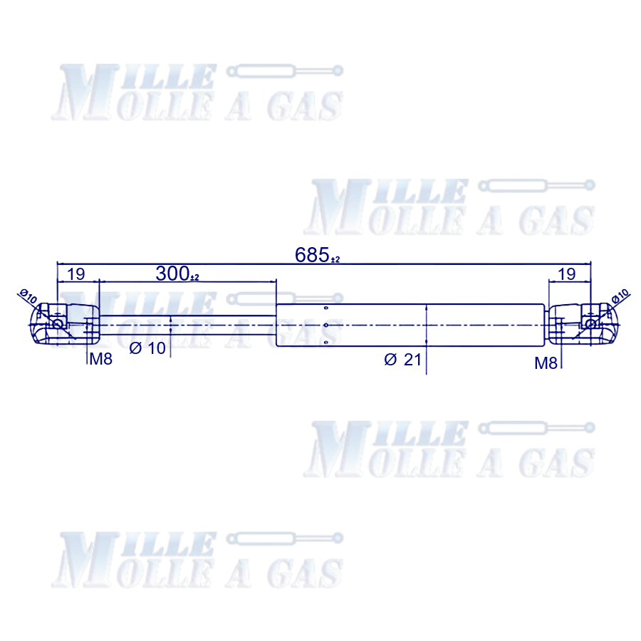 Coppia molle a gas pistone 685 mm attacco rapido a pressione 750N - Mille Molle a Gas