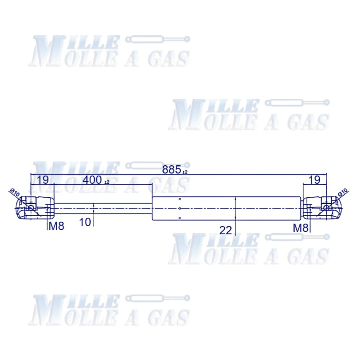 Coppia molle a gas pistoni 885 mm attacco rapido a pressione 750N - Mille Molle a Gas