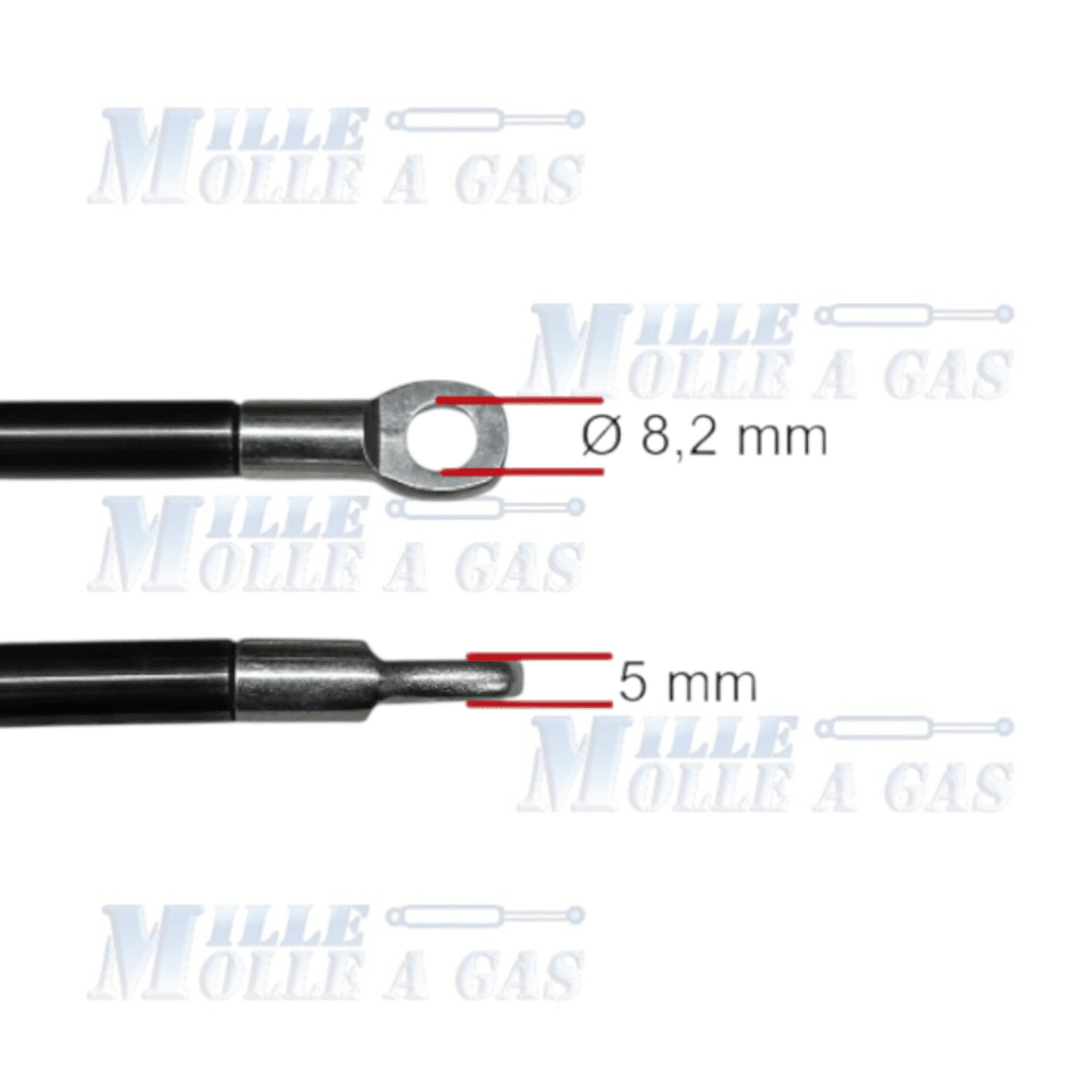 Coppia Pistone Molla a gas 415 mm occhiello foro 8,2 mm 250N - Mille Molle a Gas