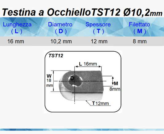Testina a Occhiello Foro 10.1 mm TST12 per Pistone Molla a Gas - Mille Molle a Gas