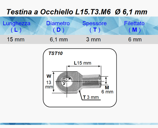 Testina a Occhiello Foro 6.1 mm per Pistone Molla a Gas - Mille Molle a Gas